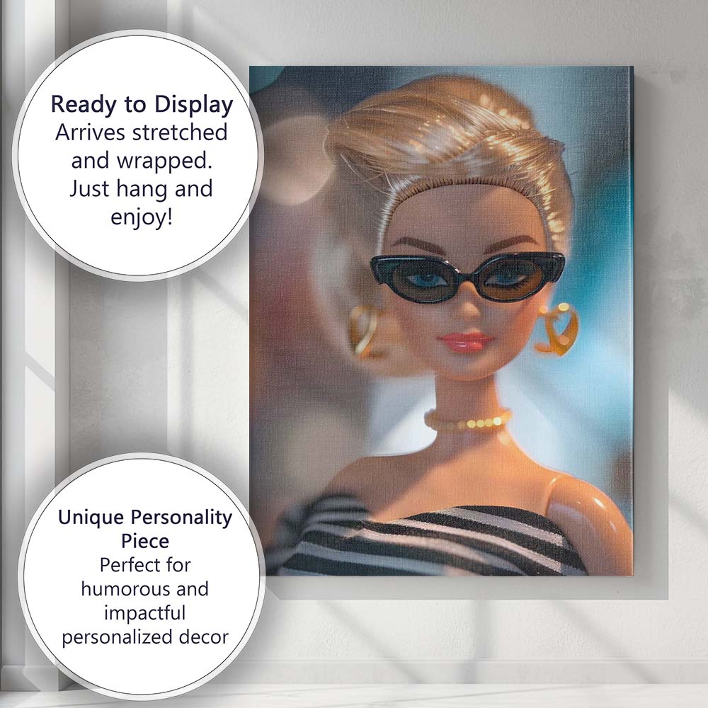 Chic Blonde Fashion Doll Portrait With Cat Eye Sunglasses Canvas Wall Art Print Decor Picture Ready to Hang