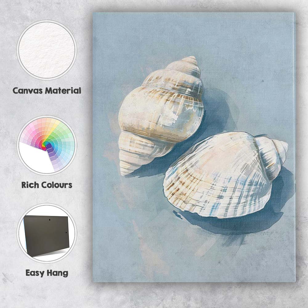 Neutral Coastal Seashell Still Life Painting Canvas Wall Art Print Decor Picture Ready to Hang