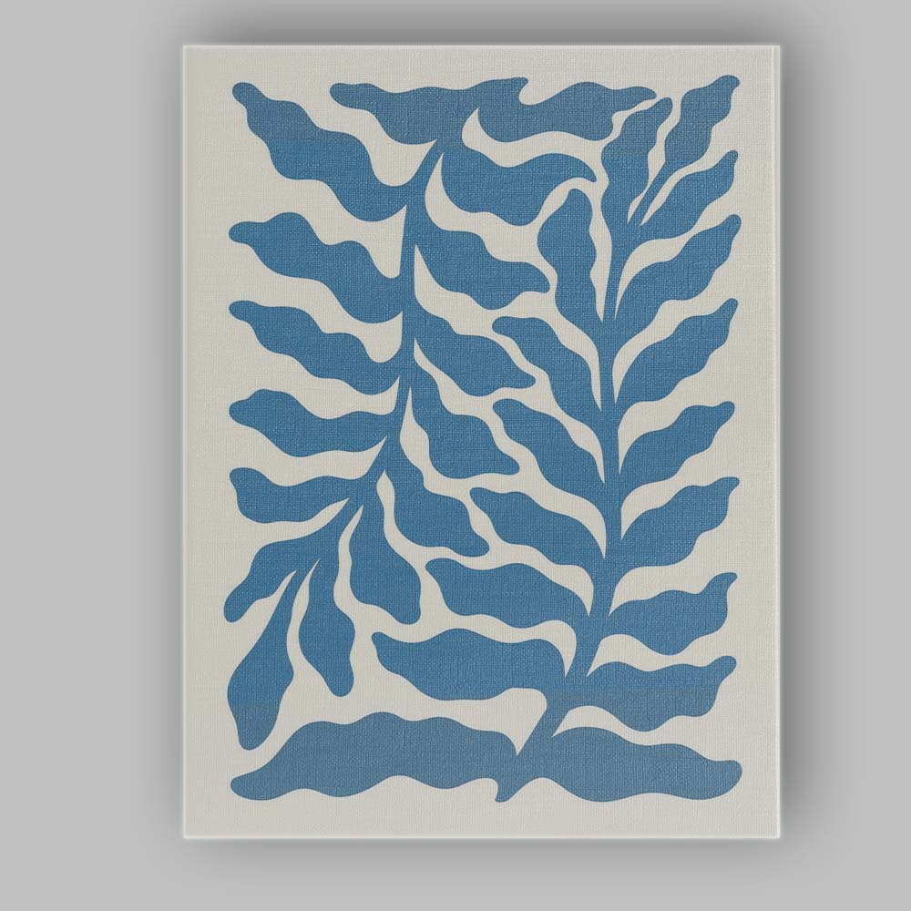 Blue Coastal Seaweed Botanical Minimalist Illustration Canvas Wall Art Print Decor Picture Ready to Hang