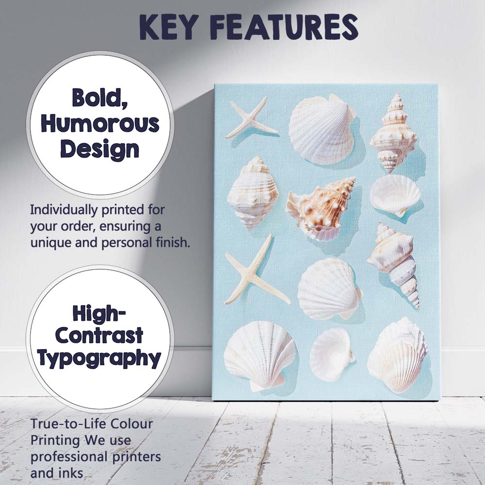 Coastal Seashell And Starfish Flat Lay Canvas Wall Art Print Decor Picture Ready to Hang