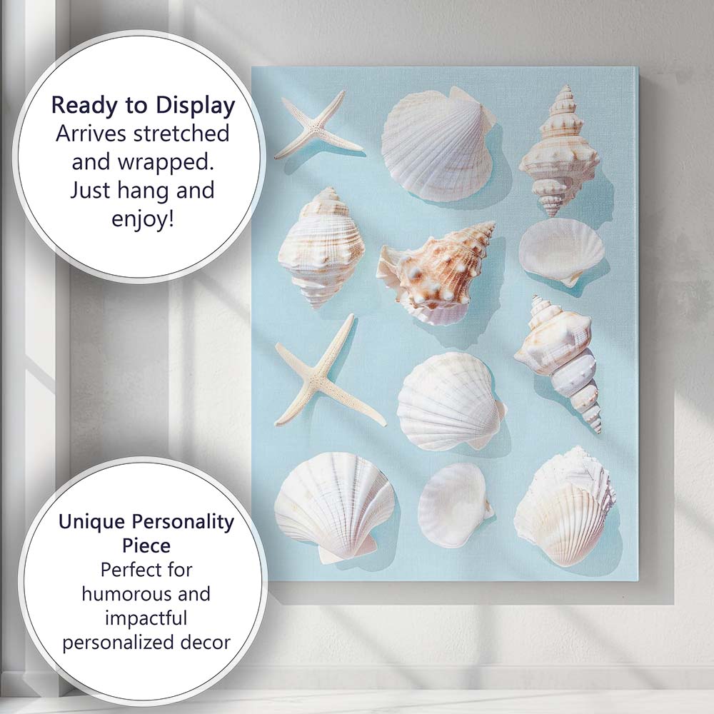 Coastal Seashell And Starfish Flat Lay Canvas Wall Art Print Decor Picture Ready to Hang