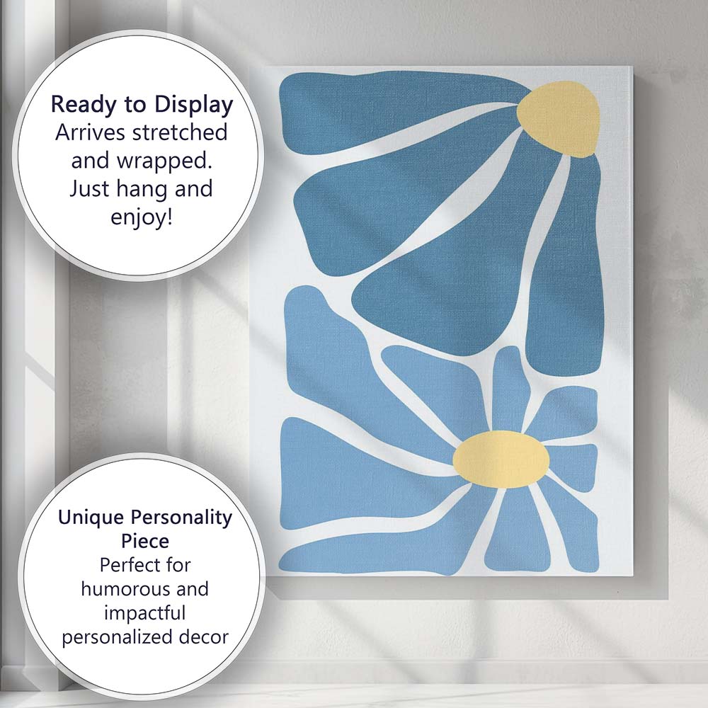 Scandinavian Blue Daisy Floral Minimalist Abstract Canvas Wall Art Print Decor Picture Ready to Hang