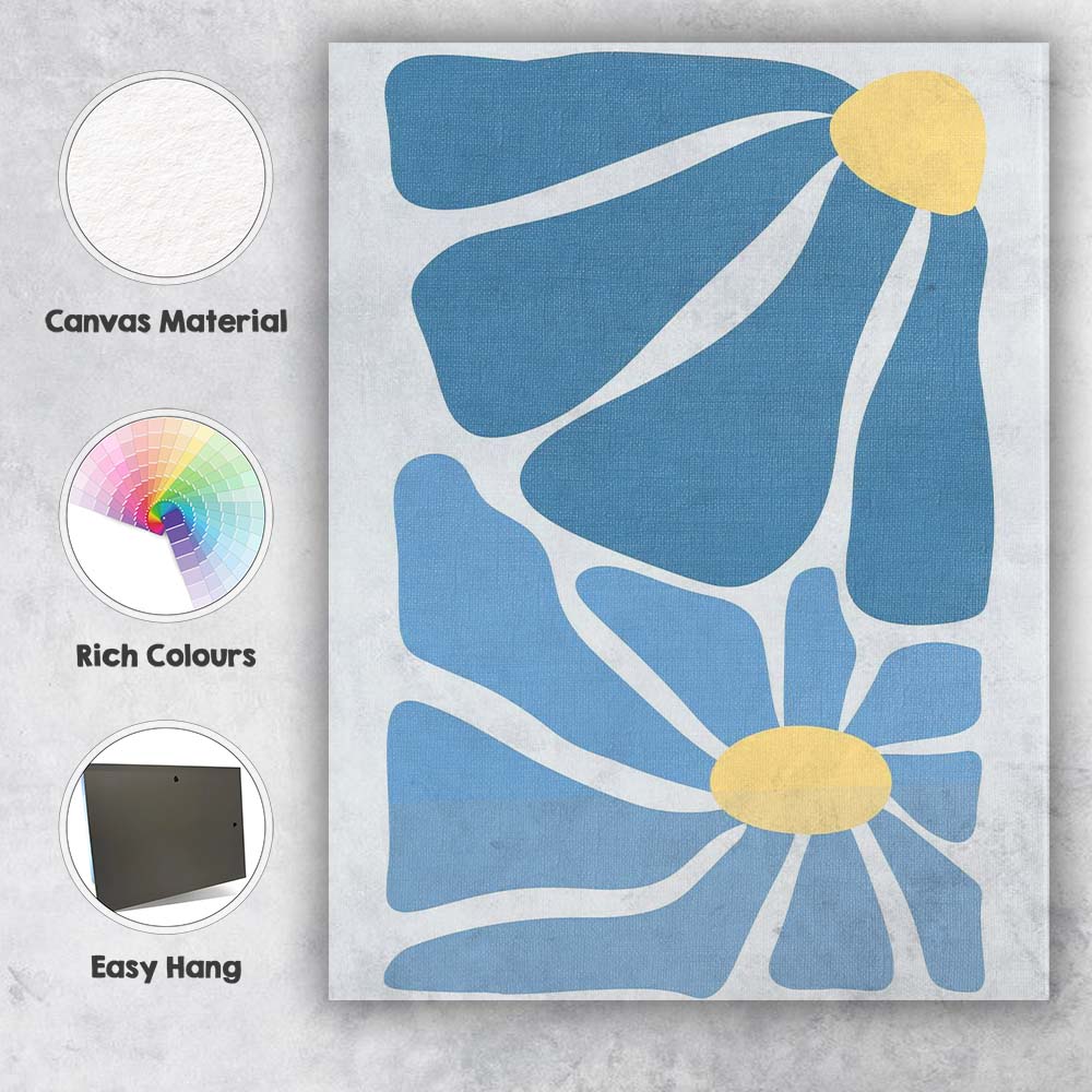 Scandinavian Blue Daisy Floral Minimalist Abstract Canvas Wall Art Print Decor Picture Ready to Hang
