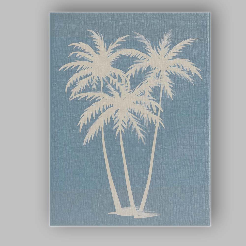 Minimal White Tropical Palm Trees On Soft Blue Background Canvas Wall Art Print Decor Picture Ready to Hang