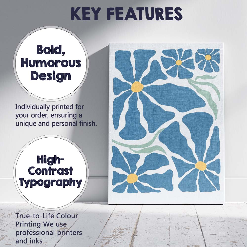 Scandinavian Blue Floral Botanical Abstract Shapes Canvas Wall Art Print Decor Picture Ready to Hang