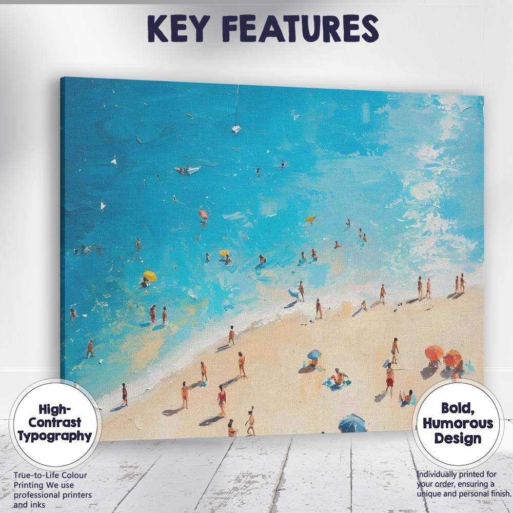 Impressionist Turquoise Beach Aerial Coastal Seascape Painting Canvas Wall Art Print Decor Picture Ready to Hang