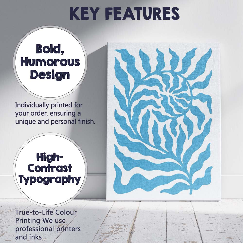Scandinavian Blue Tropical Leaf Botanical Abstract Canvas Wall Art Print Decor Picture Ready to Hang