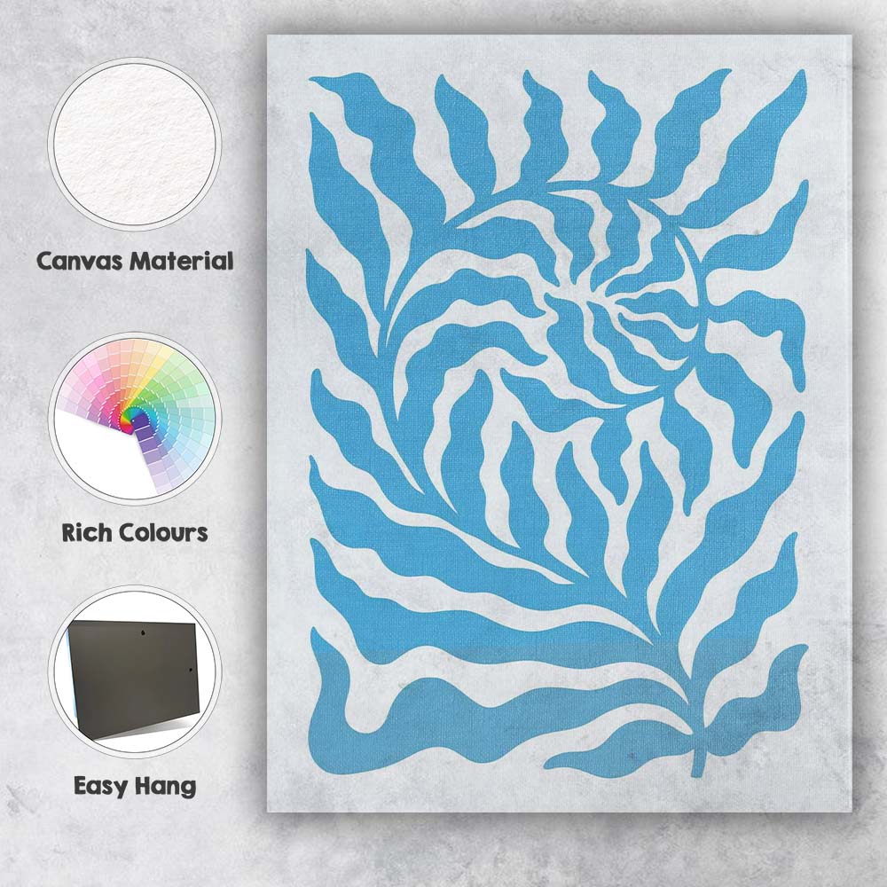 Scandinavian Blue Tropical Leaf Botanical Abstract Canvas Wall Art Print Decor Picture Ready to Hang