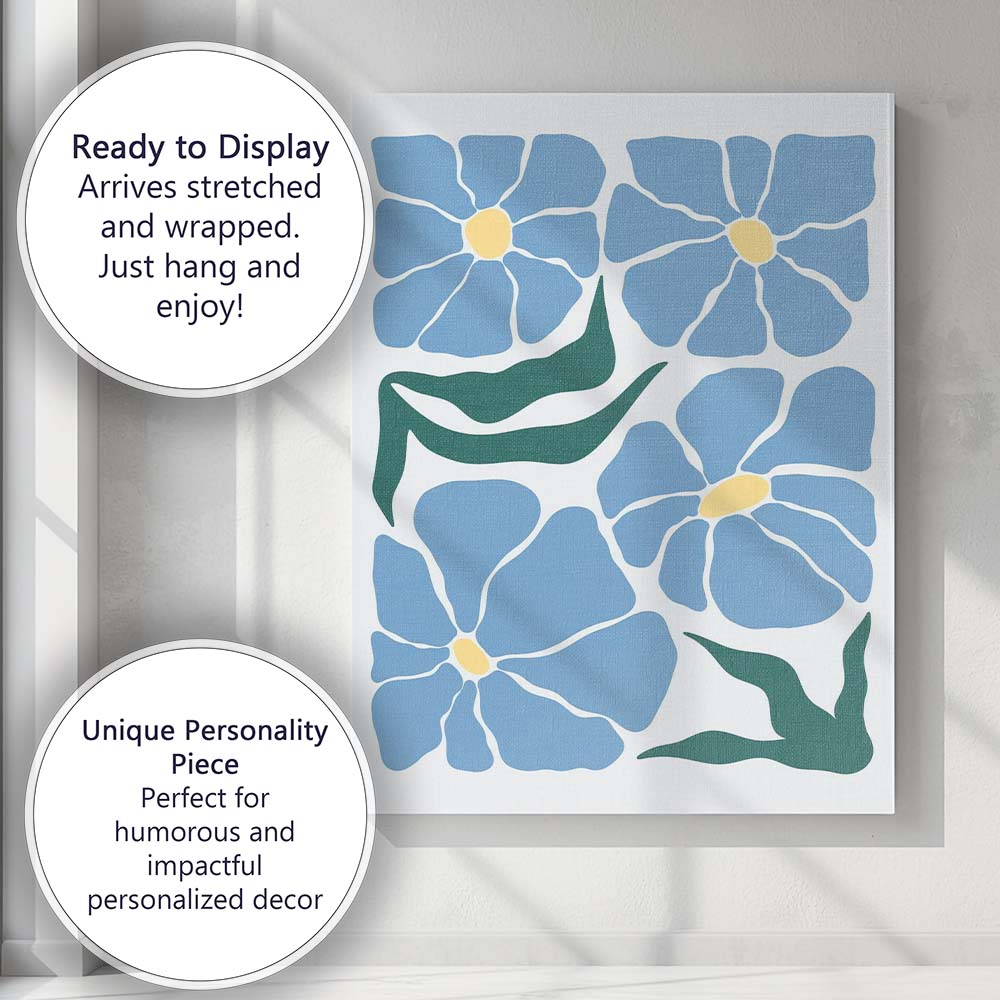 Scandinavian Blue Floral Botanical Abstract Composition Canvas Wall Art Print Decor Picture Ready to Hang