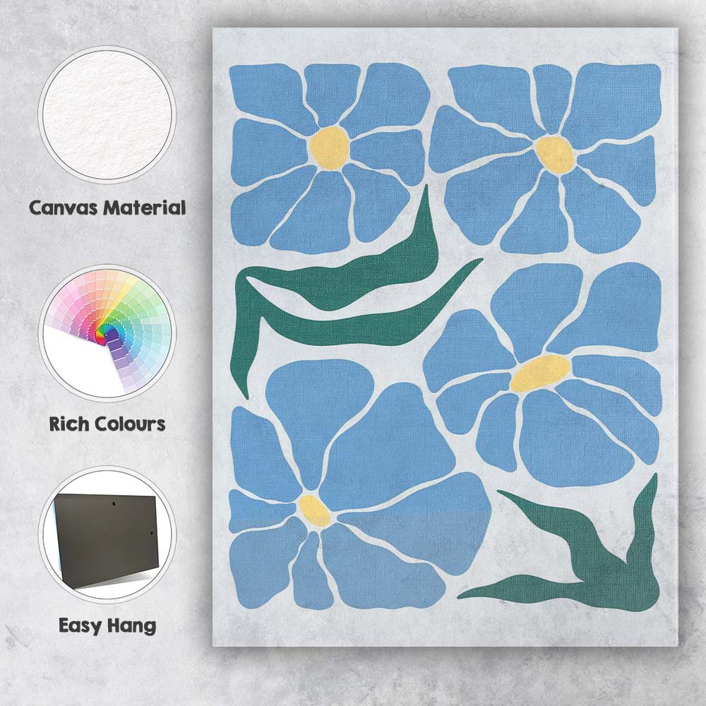 Scandinavian Blue Floral Botanical Abstract Composition Canvas Wall Art Print Decor Picture Ready to Hang