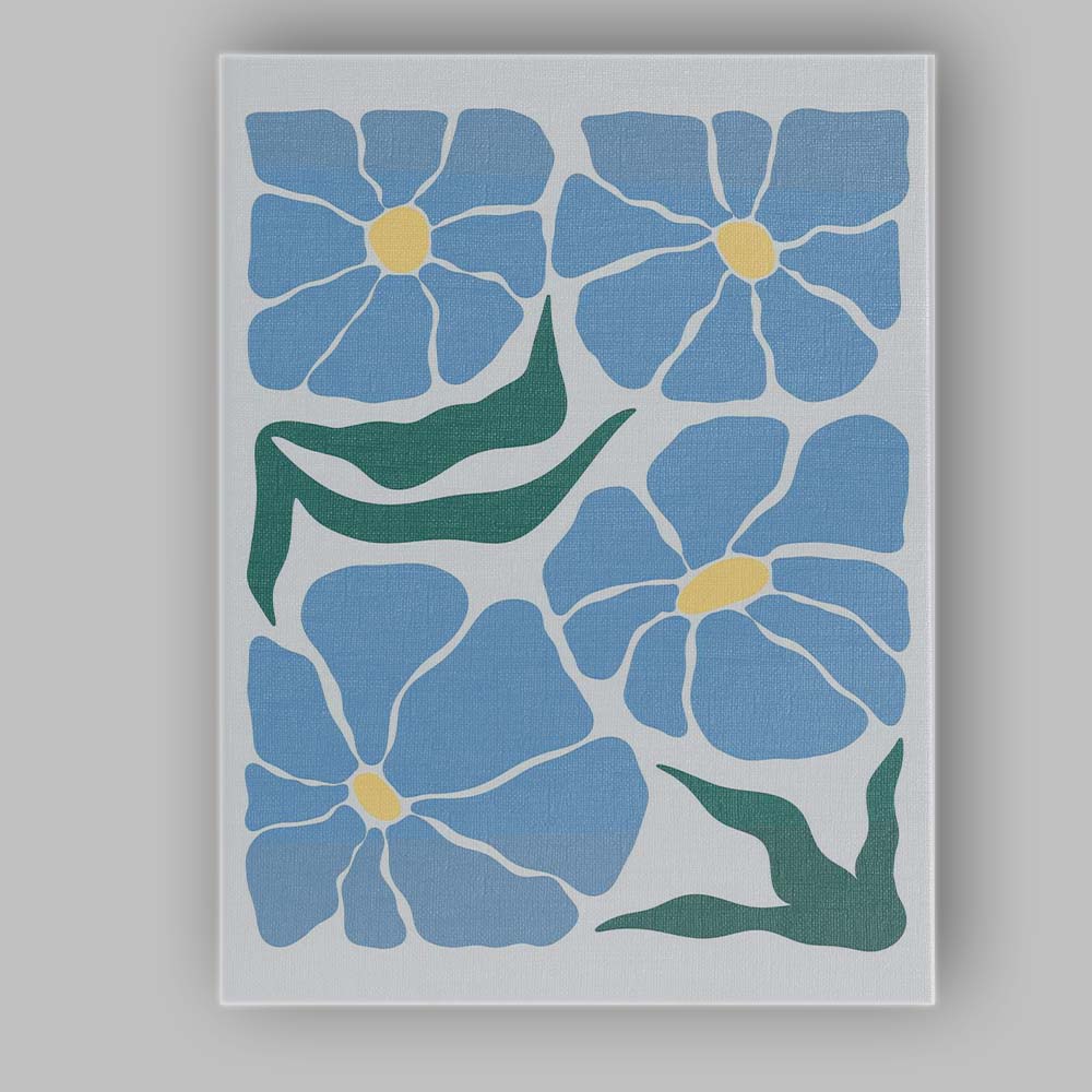 Scandinavian Blue Floral Botanical Abstract Composition Canvas Wall Art Print Decor Picture Ready to Hang