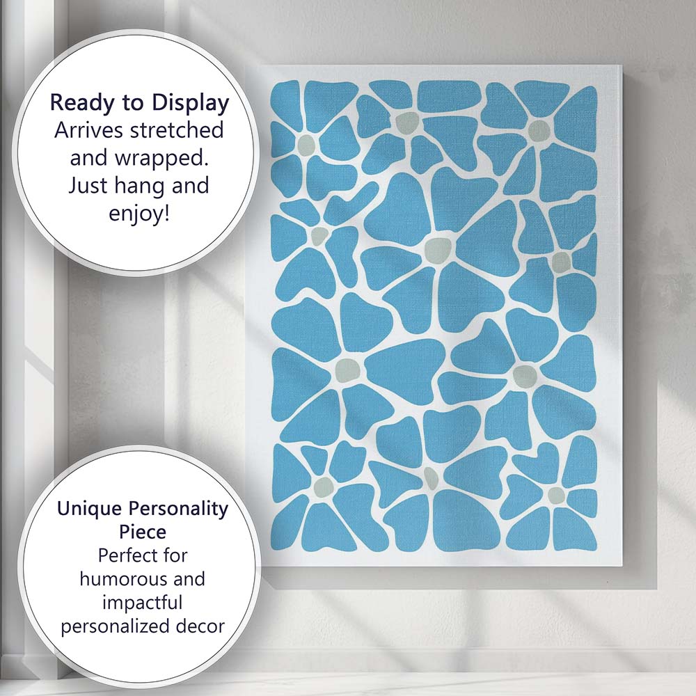 Minimal Blue Floral Geometric Abstract Pattern Canvas Wall Art Print Decor Picture Ready to Hang