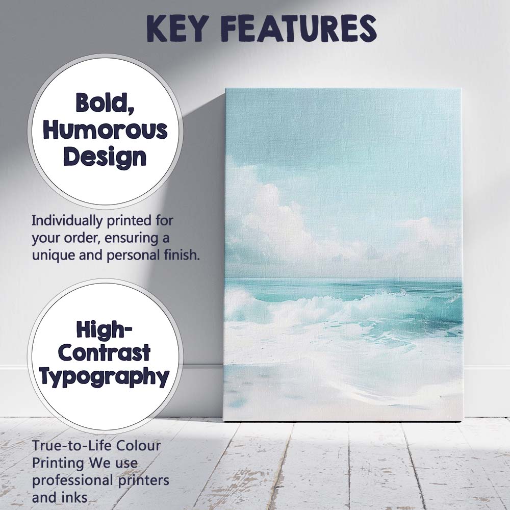 Serene Turquoise Ocean Waves Coastal Seascape Painting Canvas Wall Art Print Decor Picture Ready to Hang