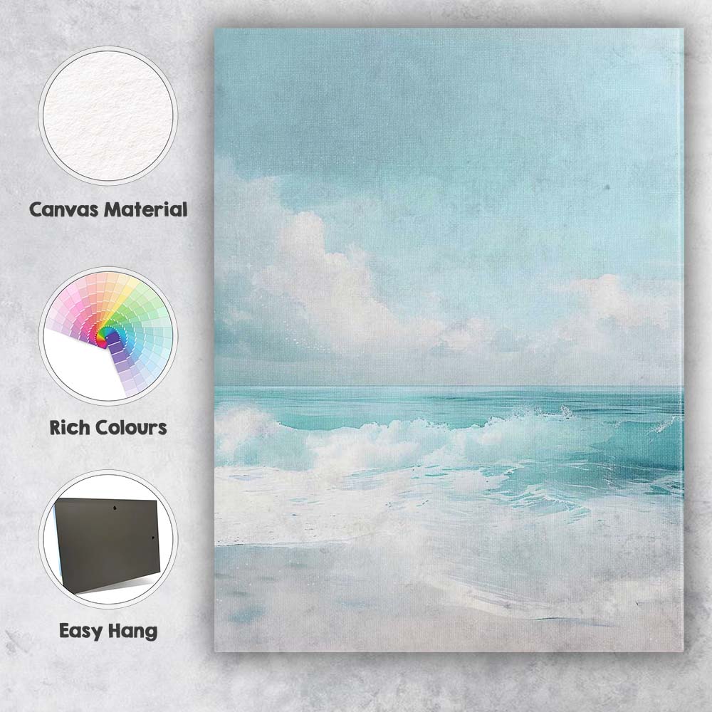 Serene Turquoise Ocean Waves Coastal Seascape Painting Canvas Wall Art Print Decor Picture Ready to Hang
