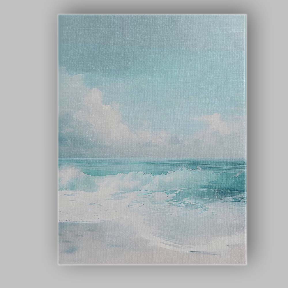 Serene Turquoise Ocean Waves Coastal Seascape Painting Canvas Wall Art Print Decor Picture Ready to Hang