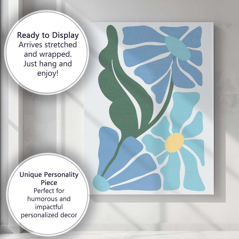 Blue Scandinavian Floral Botanical Abstract Composition Canvas Wall Art Print Decor Picture Ready to Hang