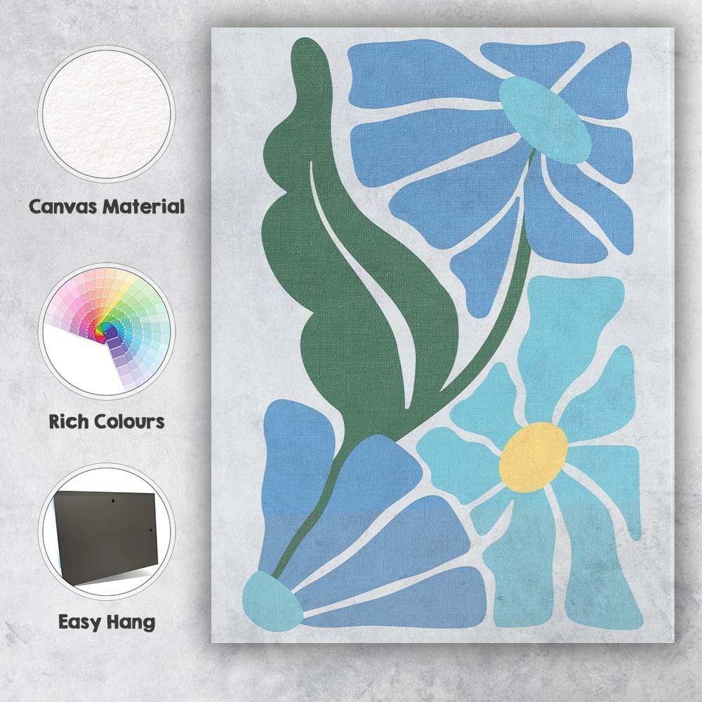 Blue Scandinavian Floral Botanical Abstract Composition Canvas Wall Art Print Decor Picture Ready to Hang