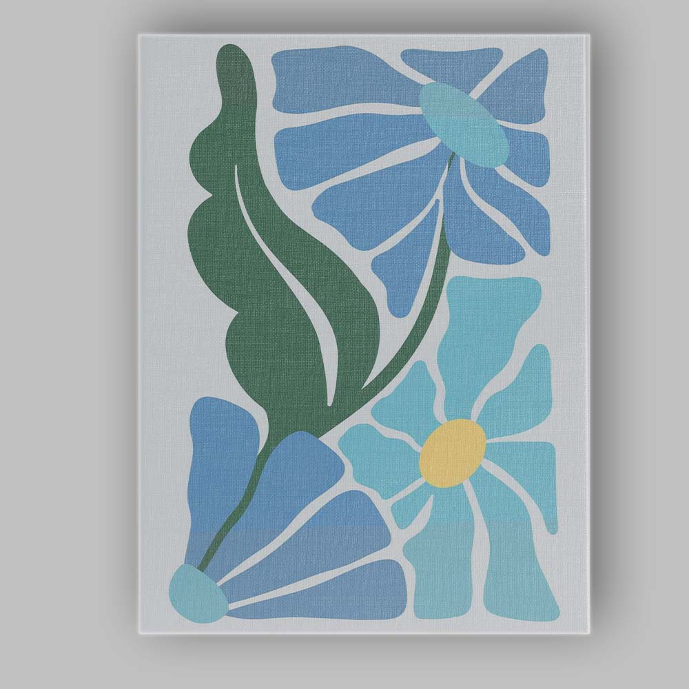 Blue Scandinavian Floral Botanical Abstract Composition Canvas Wall Art Print Decor Picture Ready to Hang