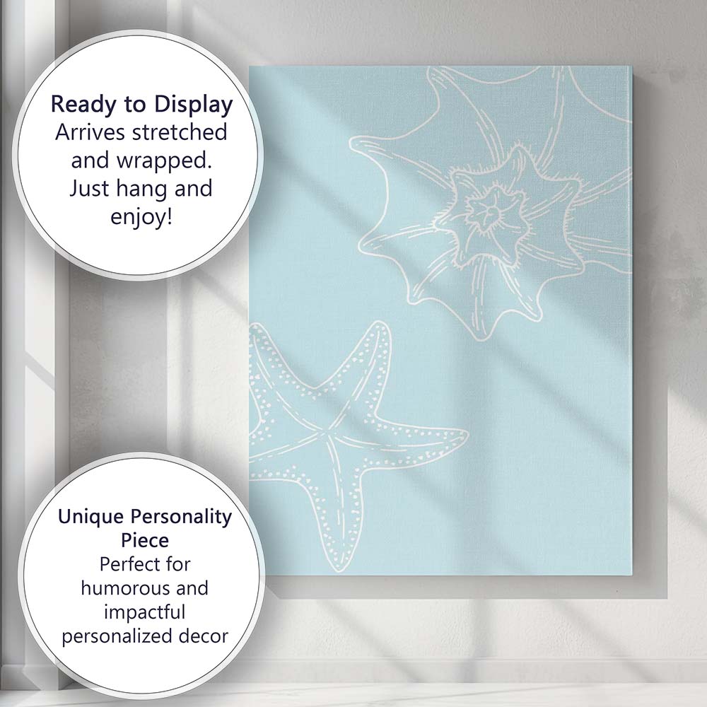 Minimal Coastal Starfish And Seashell Line Art Canvas Wall Art Print Decor Picture Ready to Hang