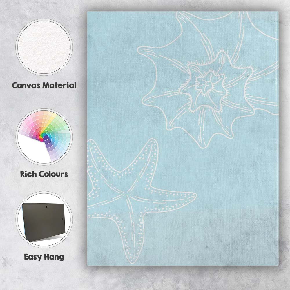 Minimal Coastal Starfish And Seashell Line Art Canvas Wall Art Print Decor Picture Ready to Hang