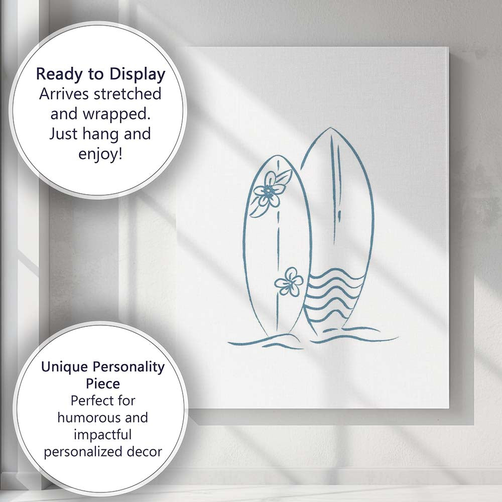 Minimal Coastal Surfboards Beach Line Drawing Canvas Wall Art Print Decor Picture Ready to Hang