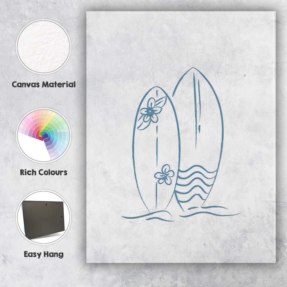 Minimal Coastal Surfboards Beach Line Drawing Canvas Wall Art Print Decor Picture Ready to Hang