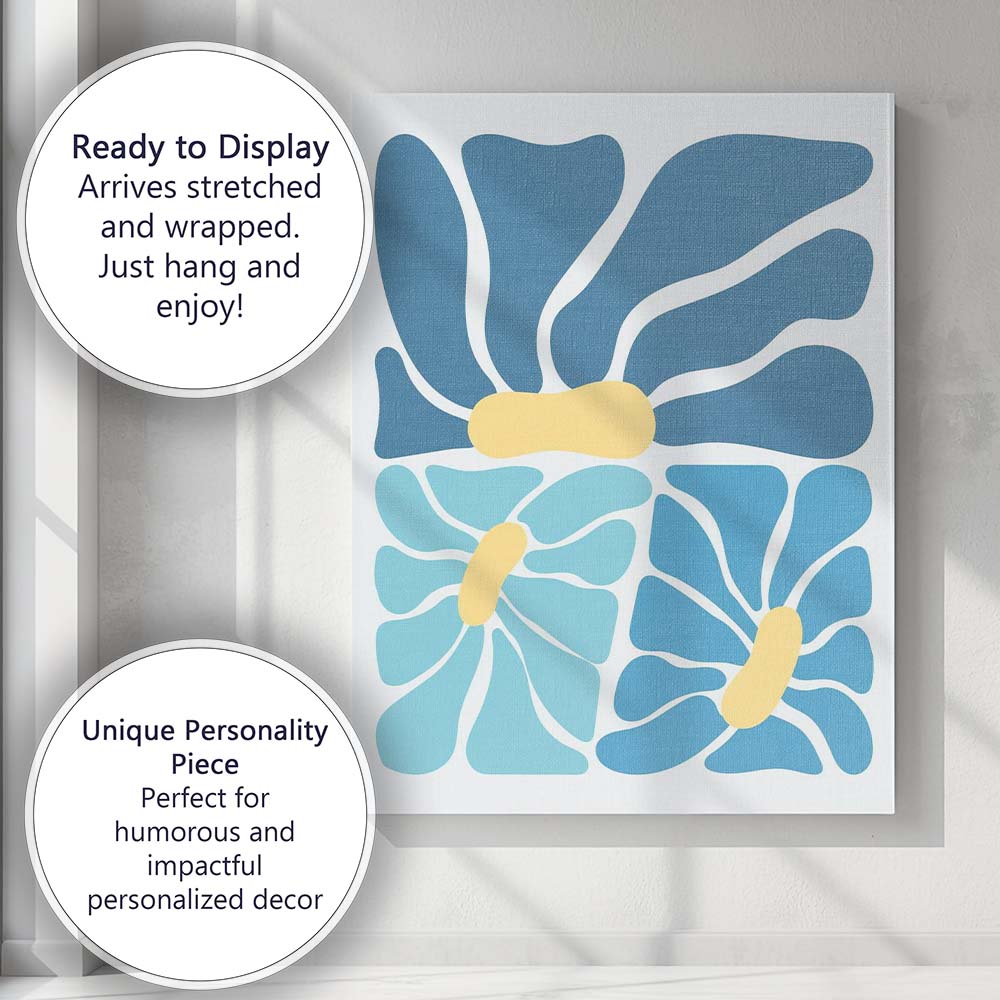 Contemporary Blue Floral Colour Block Abstract Canvas Wall Art Print Decor Picture Ready to Hang
