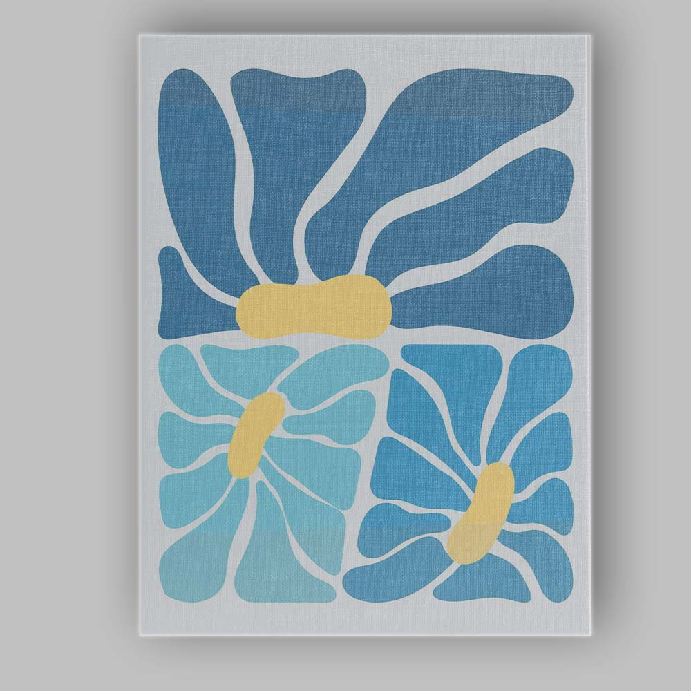 Contemporary Blue Floral Colour Block Abstract Canvas Wall Art Print Decor Picture Ready to Hang