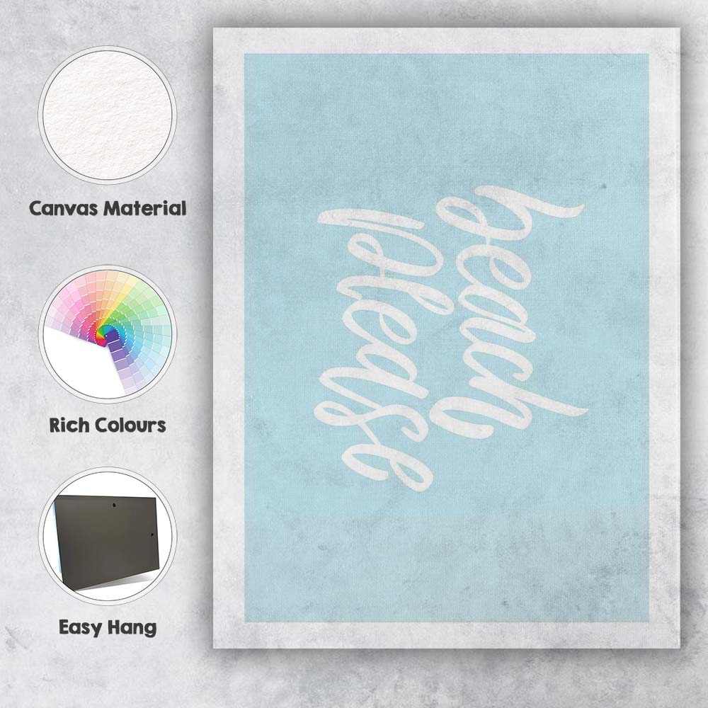 Beach Please Minimal Coastal Typography Canvas Wall Art Print Decor Picture Ready to Hang