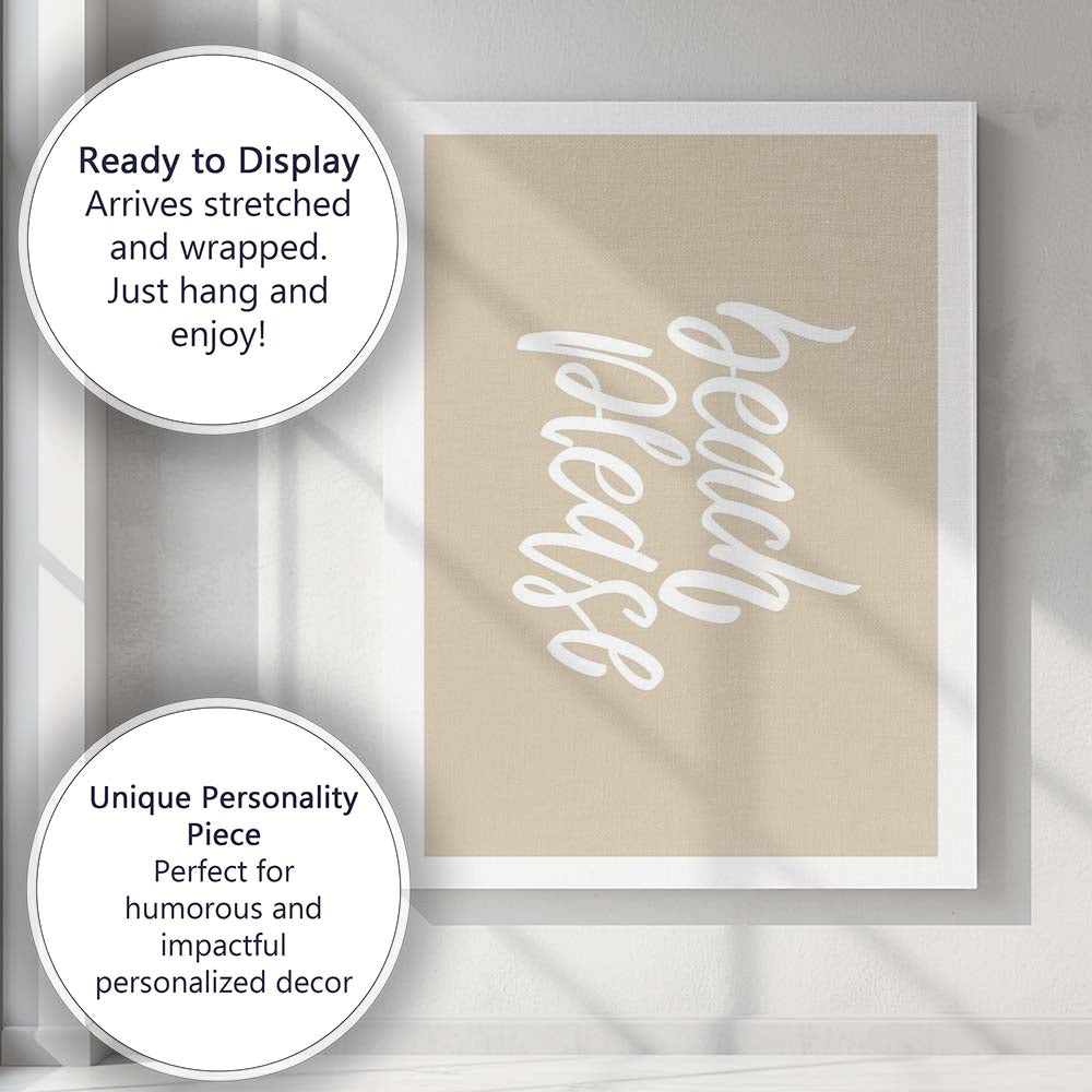 Beach Please Neutral Coastal Typography Canvas Wall Art Print Decor Picture Ready to Hang