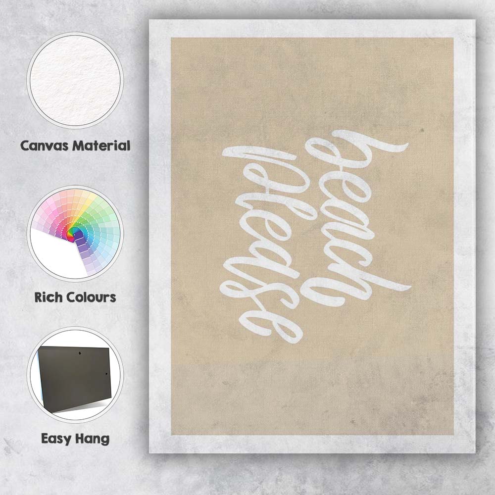 Beach Please Neutral Coastal Typography Canvas Wall Art Print Decor Picture Ready to Hang