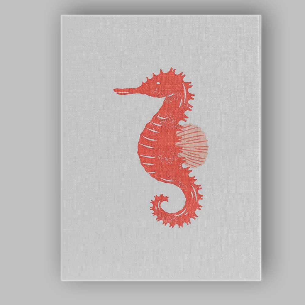 Coral Pink Seahorse Coastal Silhouette Illustration Canvas Wall Art Print Decor Picture Ready to Hang