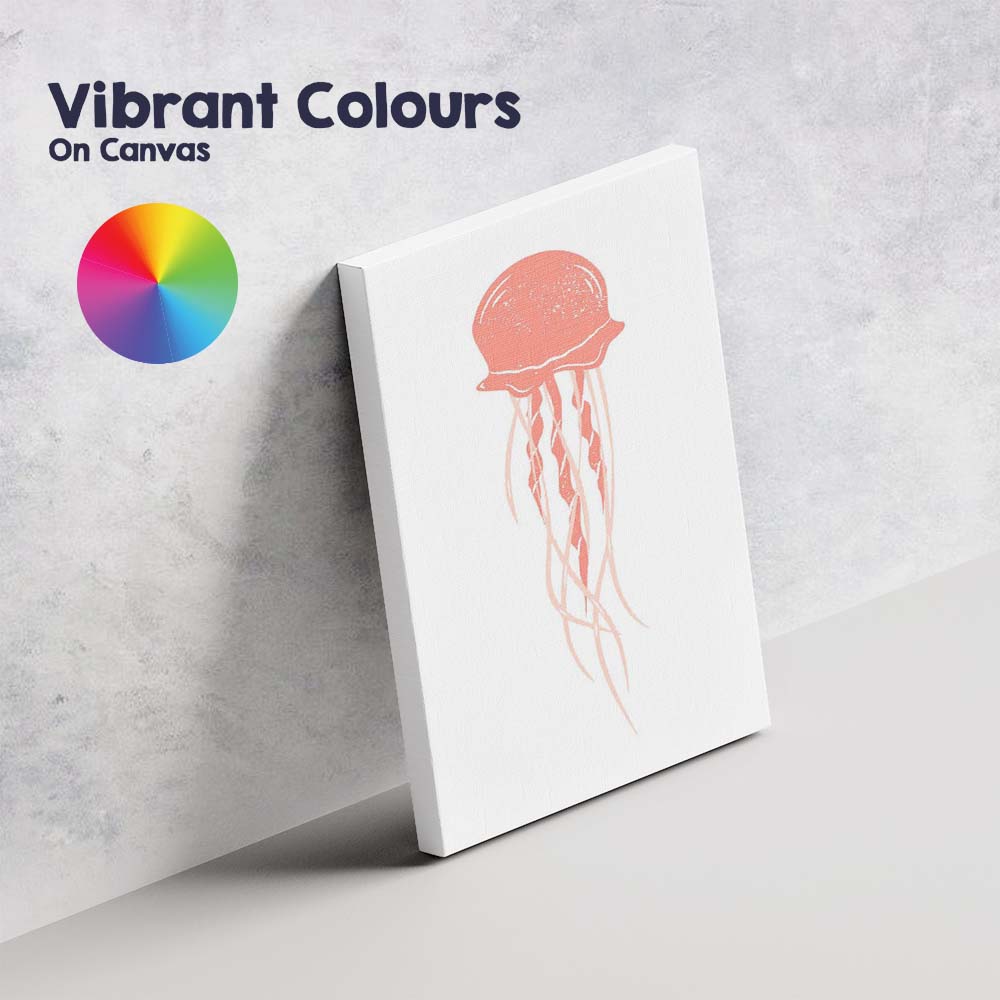 Coral Pink Jellyfish Coastal Silhouette Illustration Canvas Wall Art Print Decor Picture Ready to Hang
