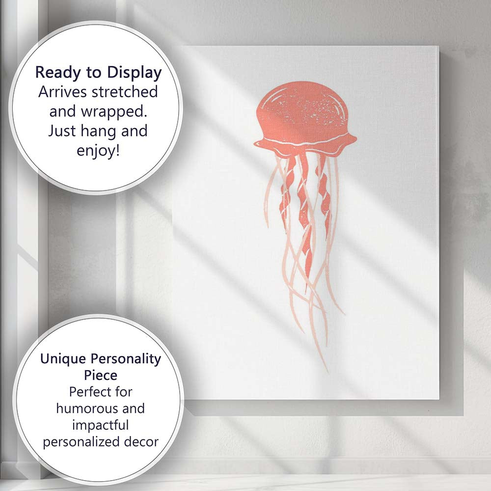 Coral Pink Jellyfish Coastal Silhouette Illustration Canvas Wall Art Print Decor Picture Ready to Hang