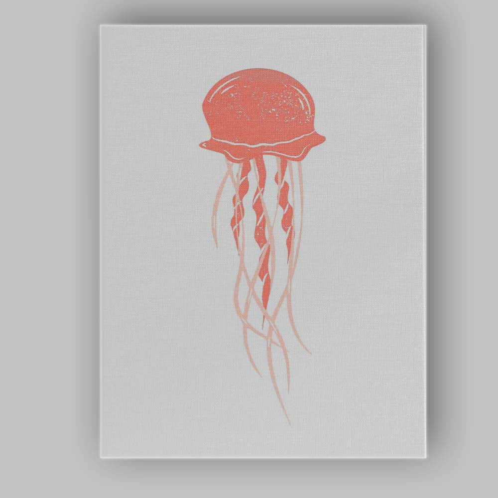 Coral Pink Jellyfish Coastal Silhouette Illustration Canvas Wall Art Print Decor Picture Ready to Hang