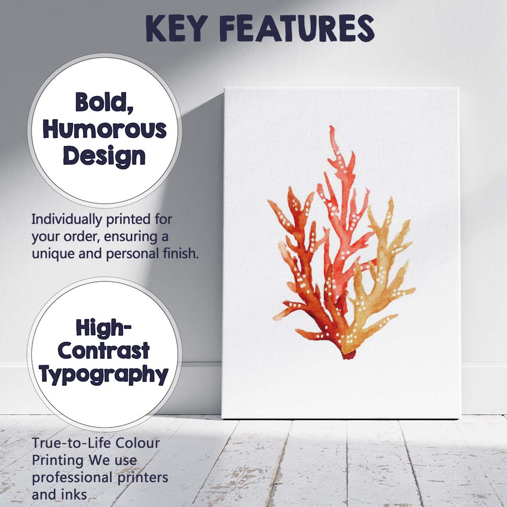 Watercolour Coral Branch Coastal Marine Illustration Canvas Wall Art Print Decor Picture Ready to Hang