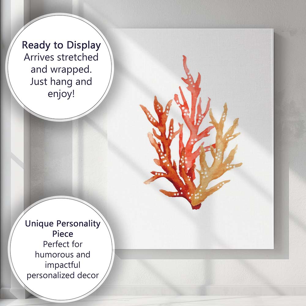 Watercolour Coral Branch Coastal Marine Illustration Canvas Wall Art Print Decor Picture Ready to Hang