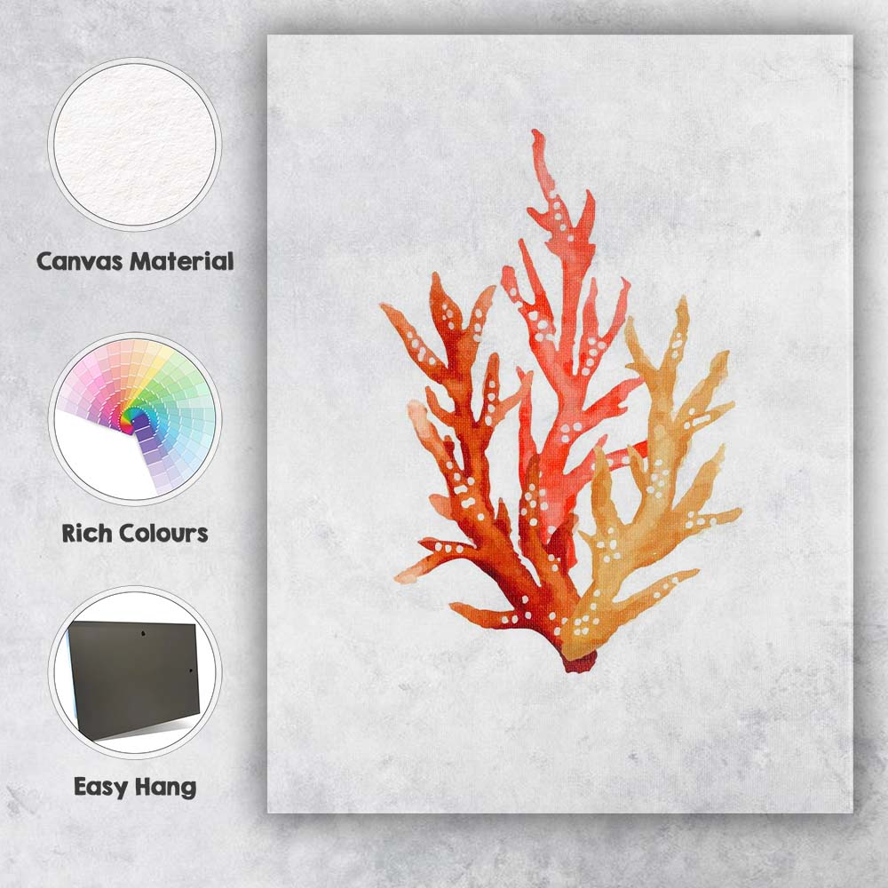 Watercolour Coral Branch Coastal Marine Illustration Canvas Wall Art Print Decor Picture Ready to Hang
