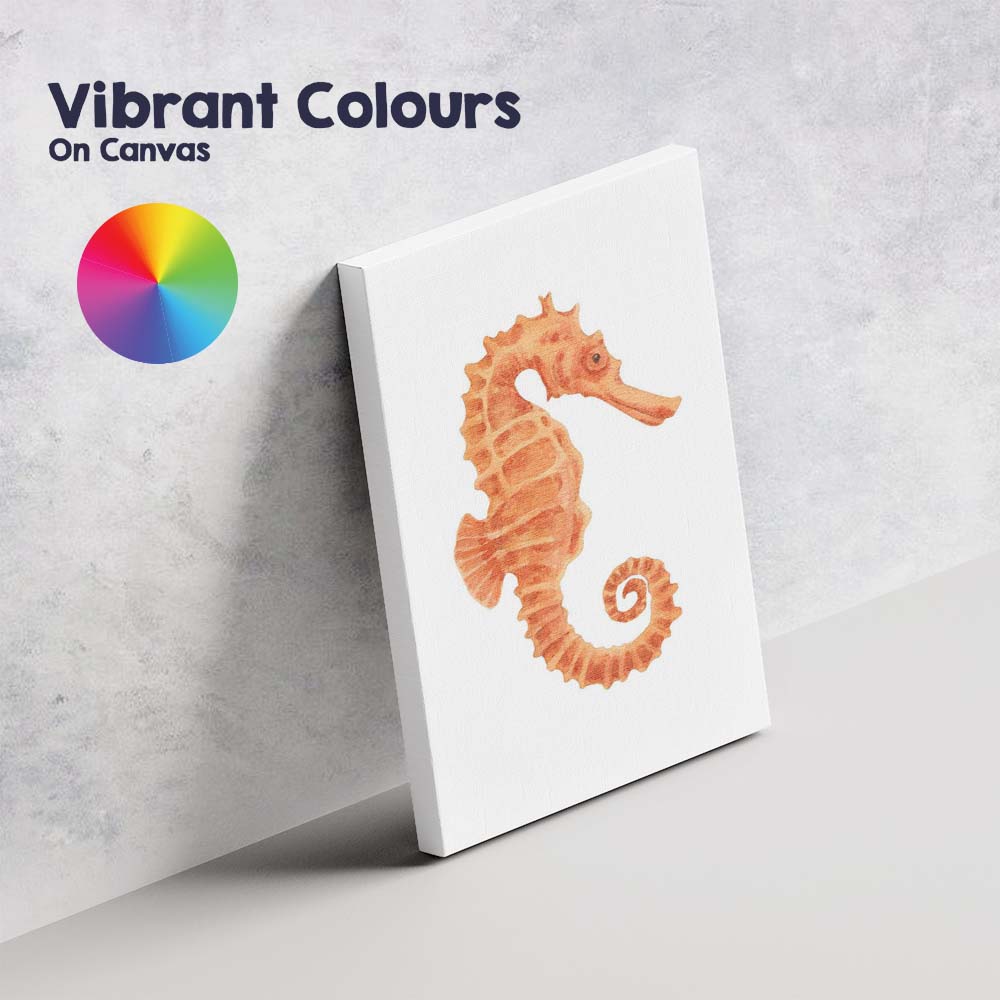 Watercolour Orange Seahorse Coastal Marine Illustration Canvas Wall Art Print Decor Picture Ready to Hang