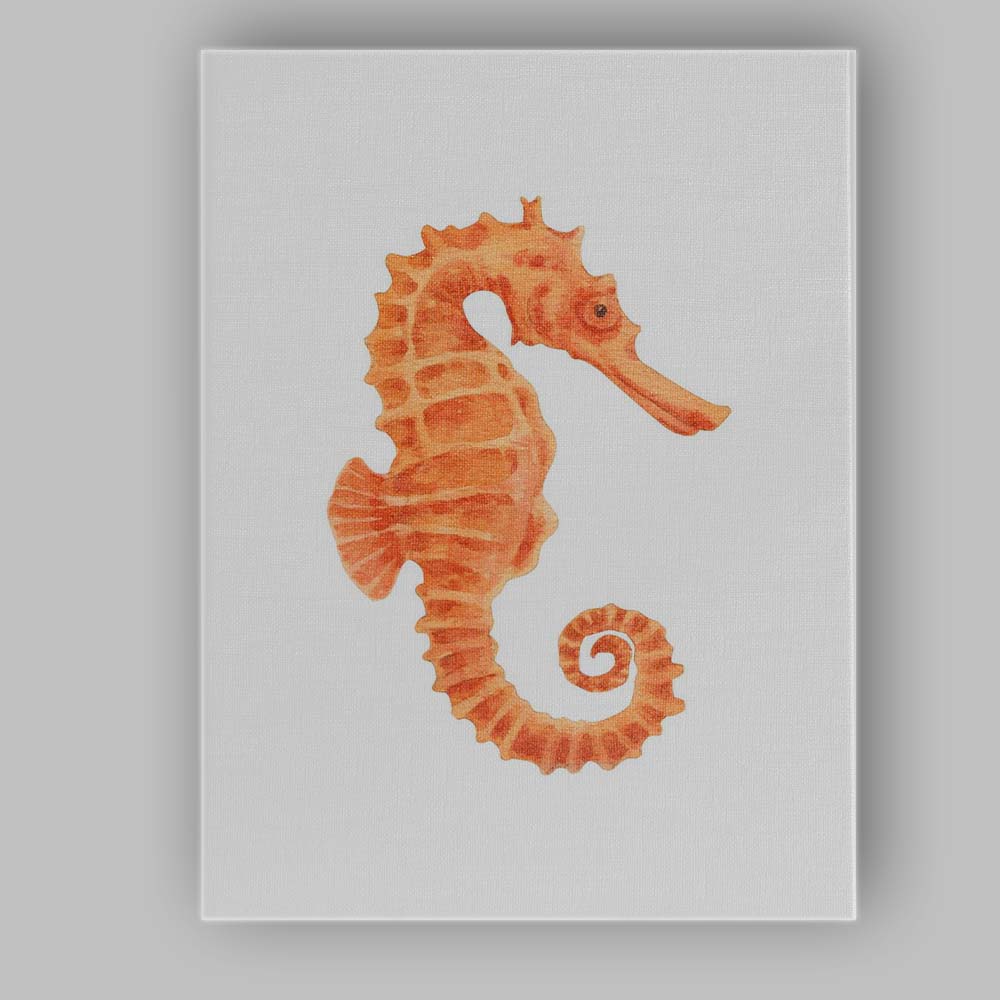 Watercolour Orange Seahorse Coastal Marine Illustration Canvas Wall Art Print Decor Picture Ready to Hang