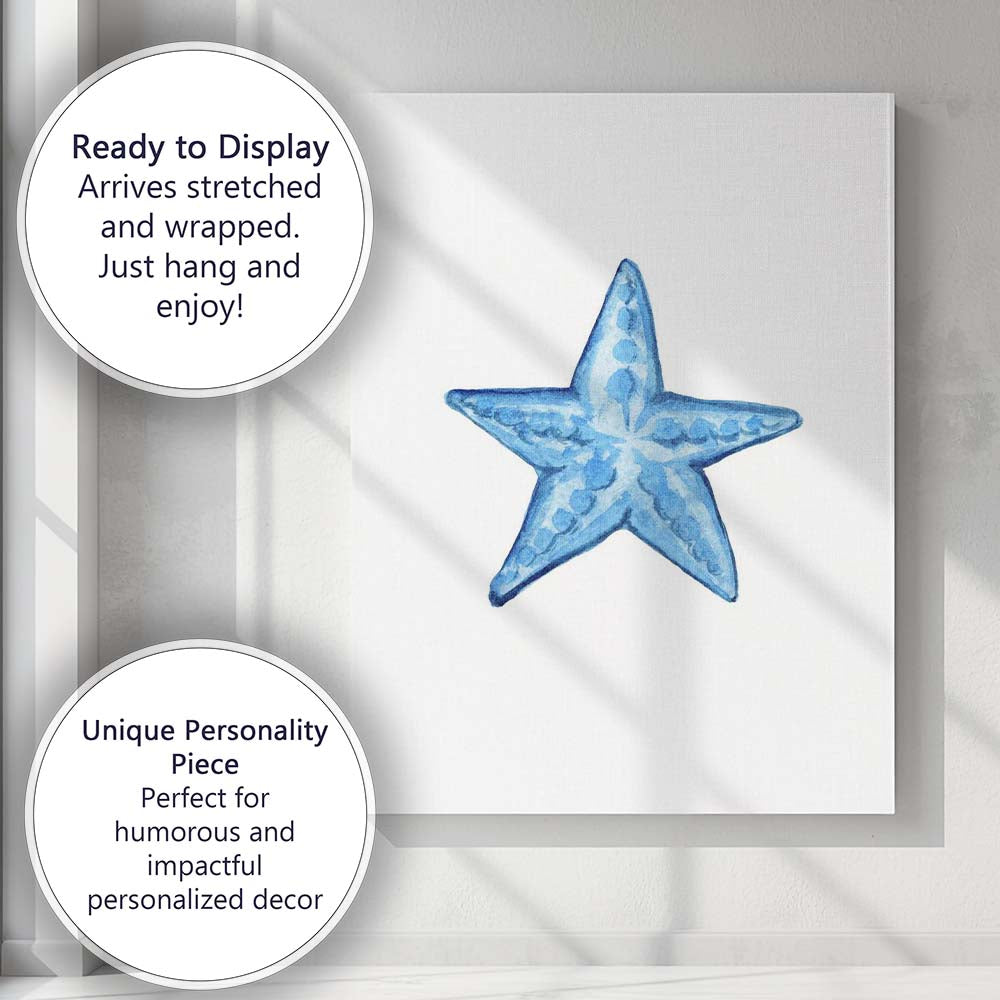 Blue Watercolour Starfish Coastal Marine Illustration Canvas Wall Art Print Decor Picture Ready to Hang