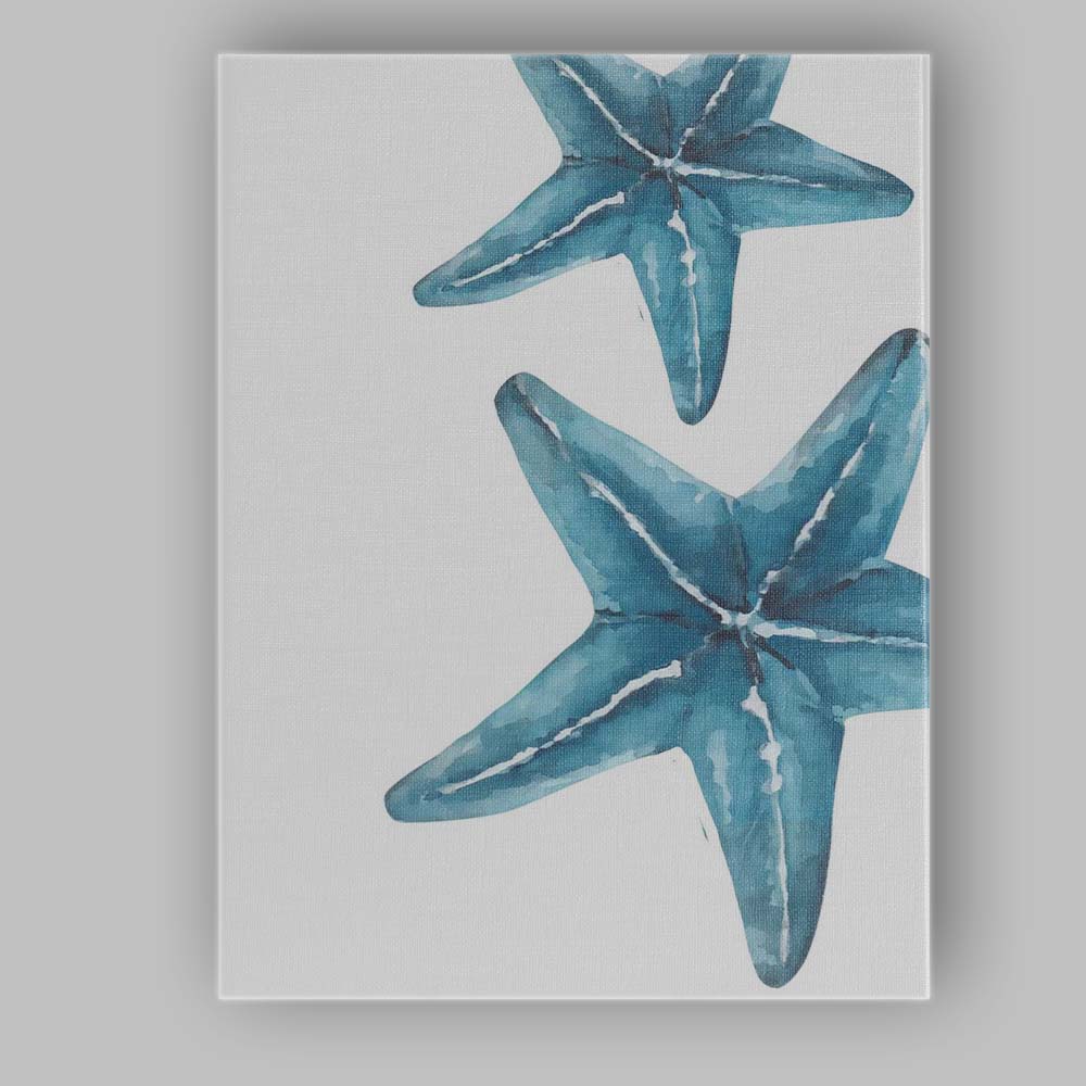 Blue Watercolour Starfish Coastal Duo Illustration Canvas Wall Art Print Decor Picture Ready to Hang