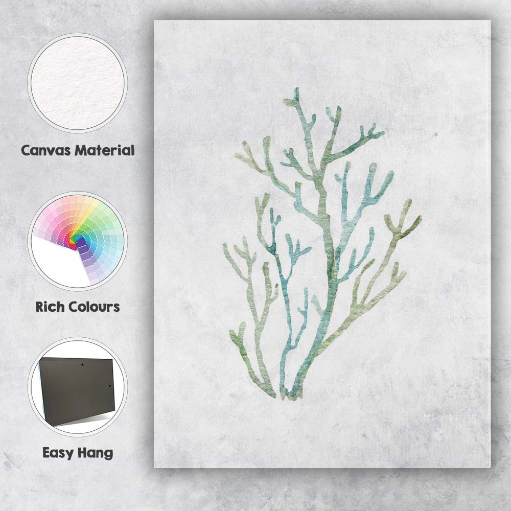 Soft Blue Watercolour Sea Coral Coastal Illustration Canvas Wall Art Print Decor Picture Ready to Hang