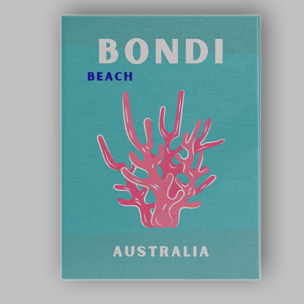 Bondi Beach Australia Pink Coral Travel Poster Canvas Wall Art Print Decor Picture Ready to Hang