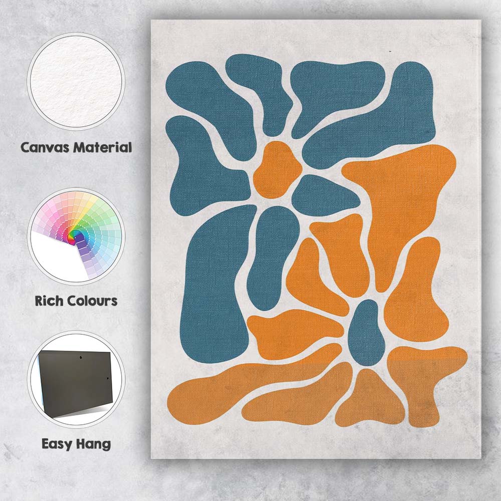 Abstract Teal Orange Organic Shapes Modern Minimalist Canvas Wall Art Print Decor Picture Ready to Hang