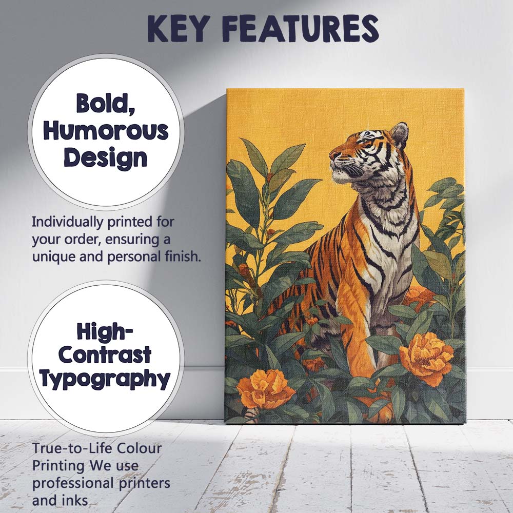 Majestic Bengal Tiger Jungle Botanical Wildlife Canvas Wall Art Print Decor Picture Ready to Hang