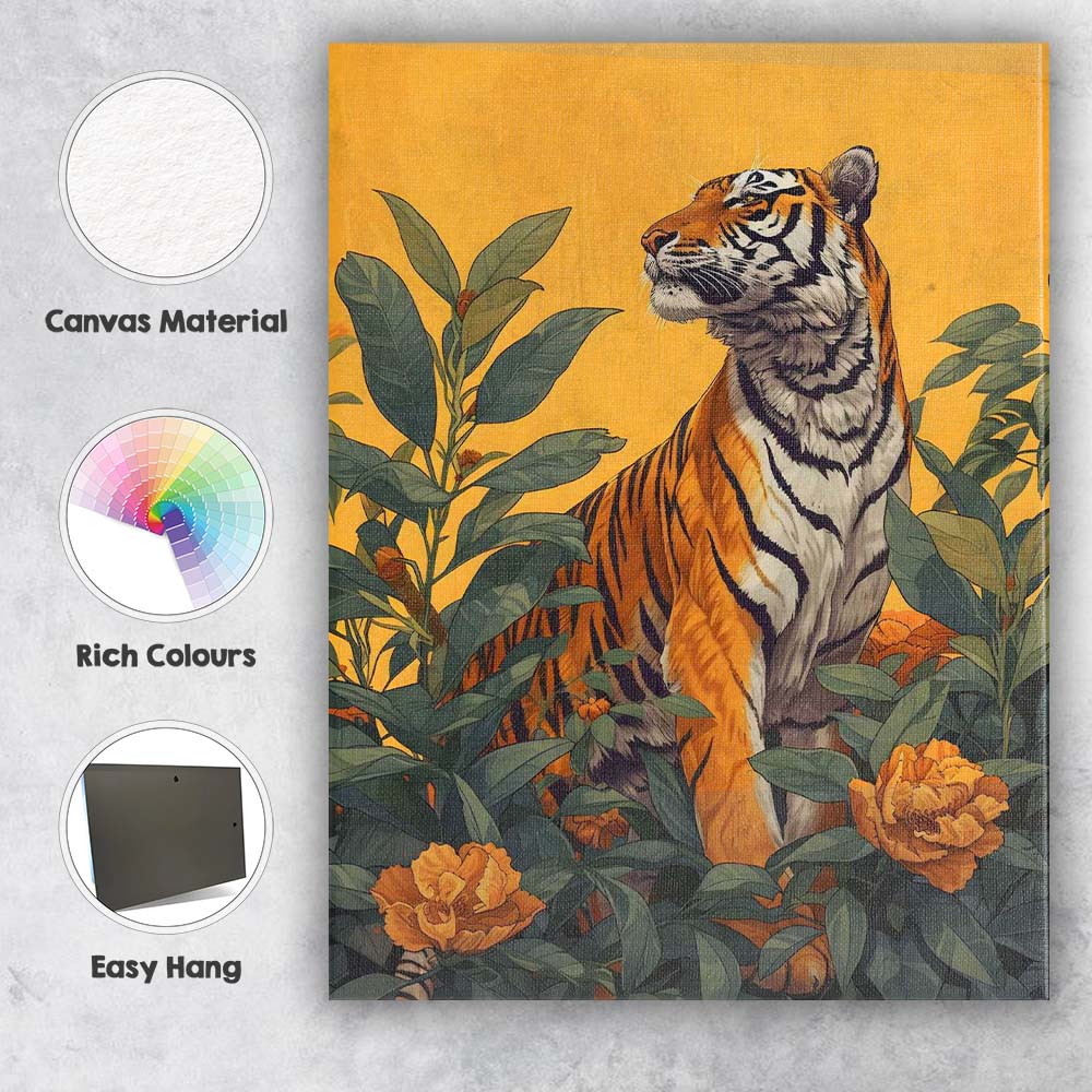 Majestic Bengal Tiger Jungle Botanical Wildlife Canvas Wall Art Print Decor Picture Ready to Hang