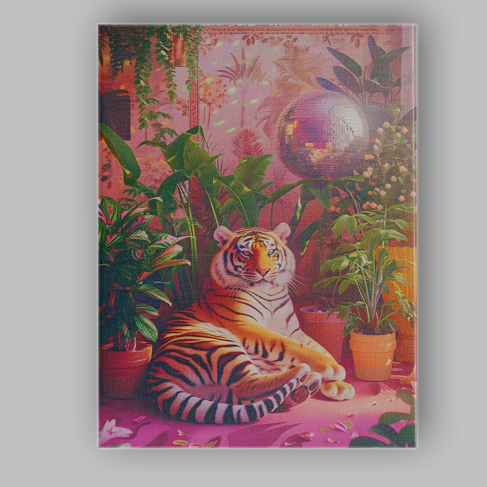 Tropical Indoor Tiger Disco Ball Botanical Interior Canvas Wall Art Print Decor Picture Ready to Hang