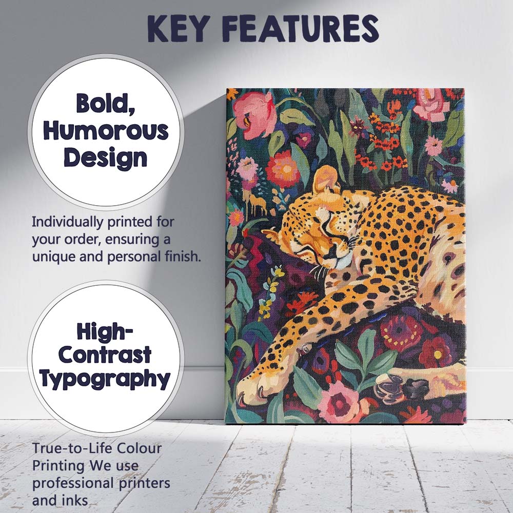 Sleeping Leopard Colourful Floral Garden Painterly Canvas Wall Art Print Decor Picture Ready to Hang