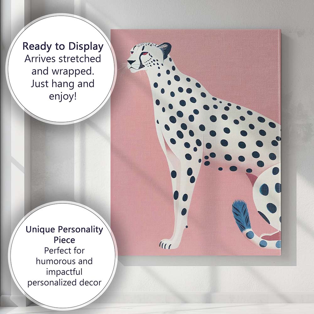 Minimalist White Cheetah Pink Background Modern Wildlife Canvas Wall Art Print Decor Picture Ready to Hang